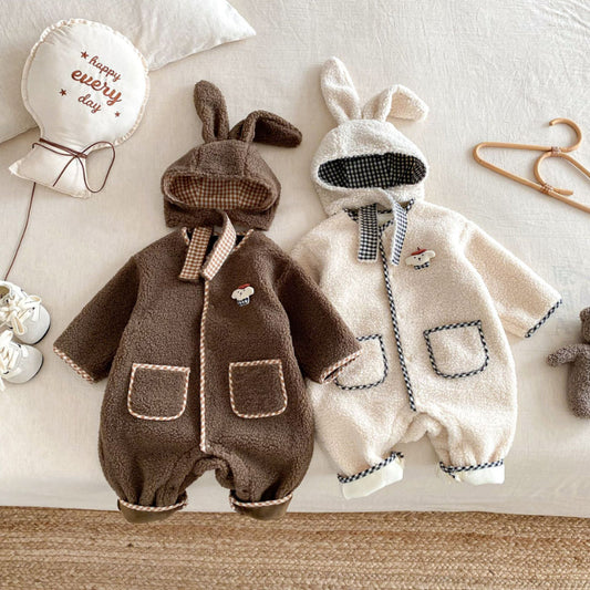 【BABY】シープボアカバーオール＆うさ耳帽子セットSK102916