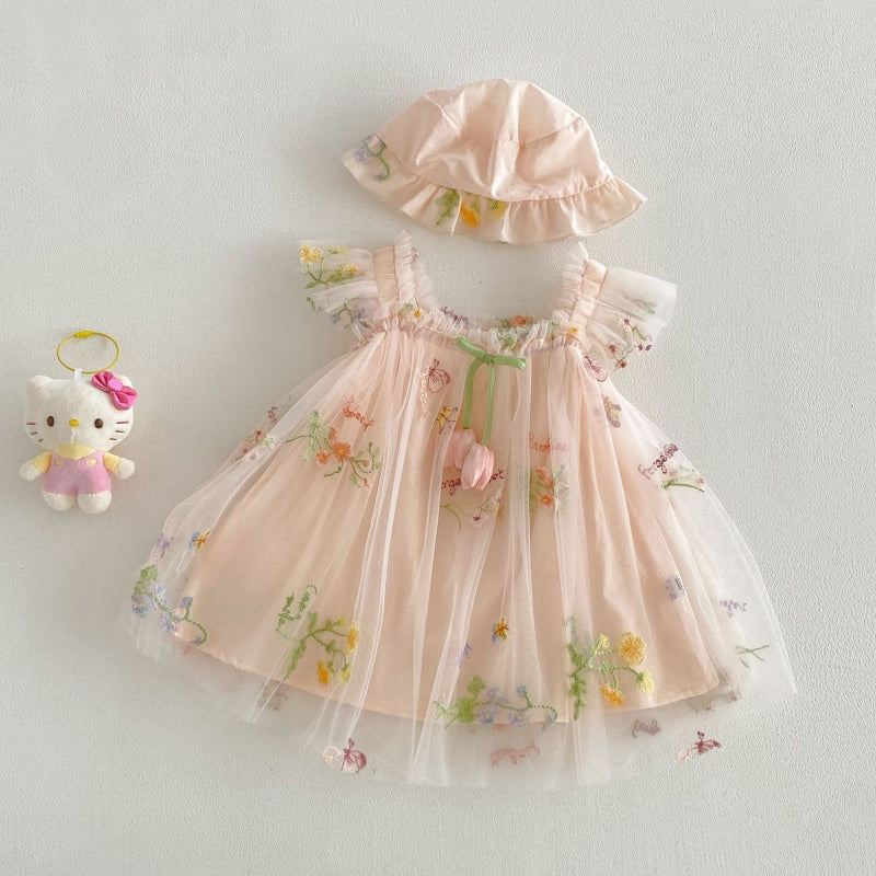 【BABY】夏新作レース刺繍フラワーワンピース＆帽子SK106518