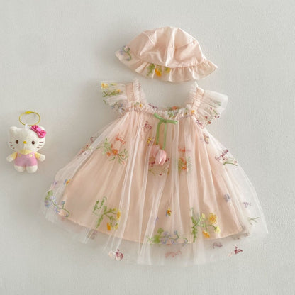 【BABY】夏新作レース刺繍フラワーワンピース＆帽子SK106518