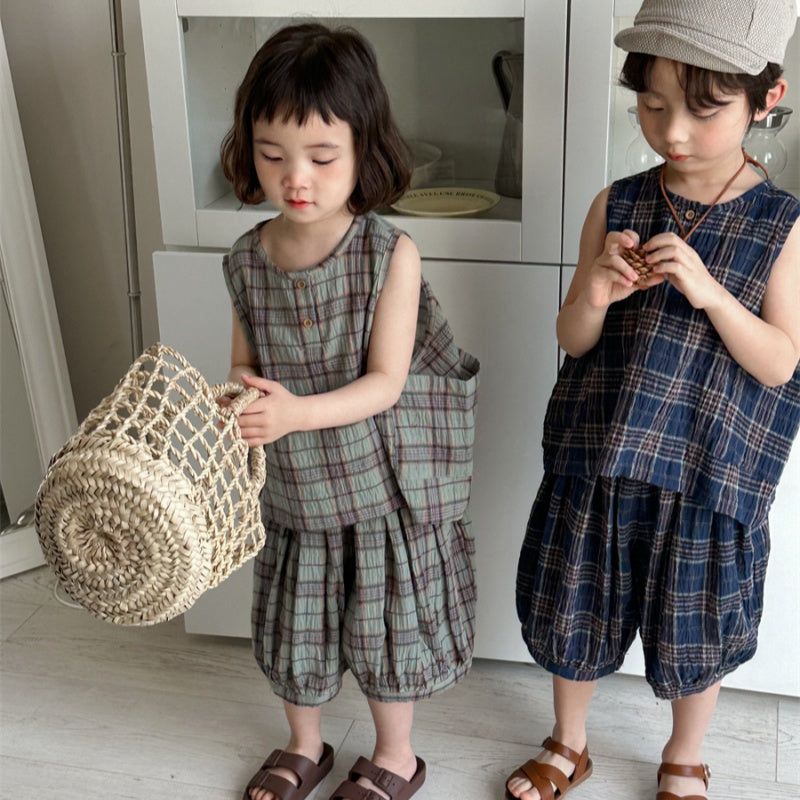 【BABY&KID】夏新作 チェックコットンリネンセットアップSK080511