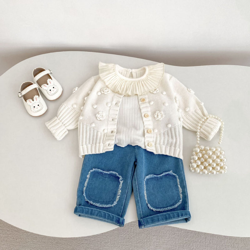 【BABY】手編みフラワーポンポンニットカーディガンSK100734