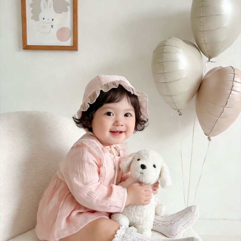 【BABY】小花刺繍ロンパース＆帽子SK106701