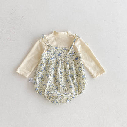 【BABY】フェイクレイヤード花柄ロンパースSK092805