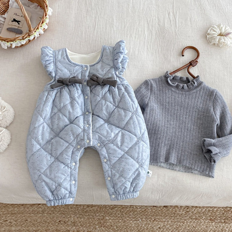 【BABY】冬新作小花柄蝶結び裏起毛カバーオールSK102704