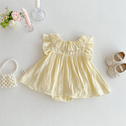 【BABY】夏新作 ラウンドネック刺繍フリルロンパースSK070110