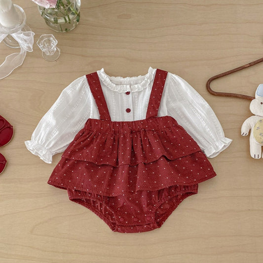 【BABY】ドットサロペットロンパース&ジャカードブラウスSK103405