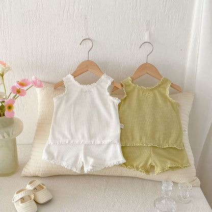 【BABY】夏新作 蝶結び刺繍無地セットアップSK092218