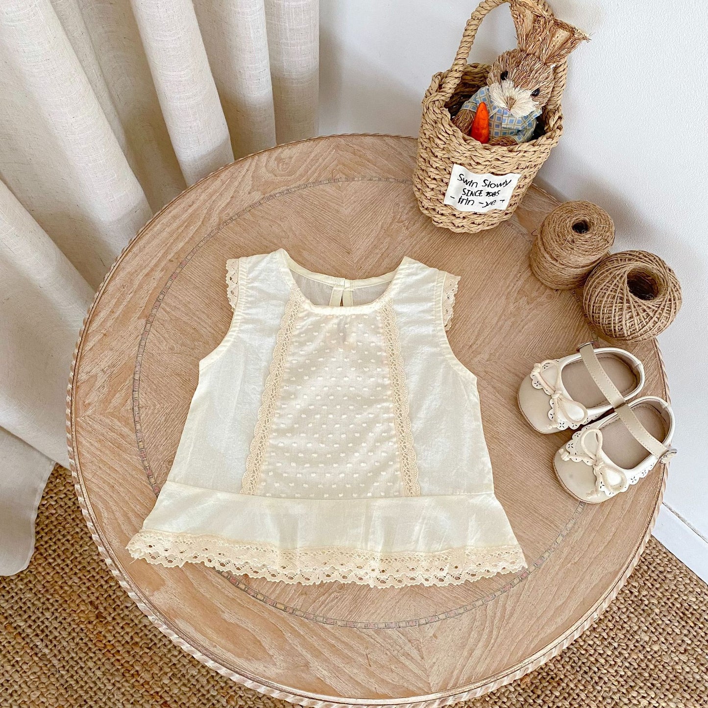 【BABY&KID】夏新作 レースフリルノースリーブセットアップSK062314