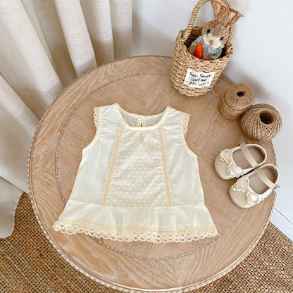 【BABY&KID】夏新作 レースフリルノースリーブセットアップSK062314