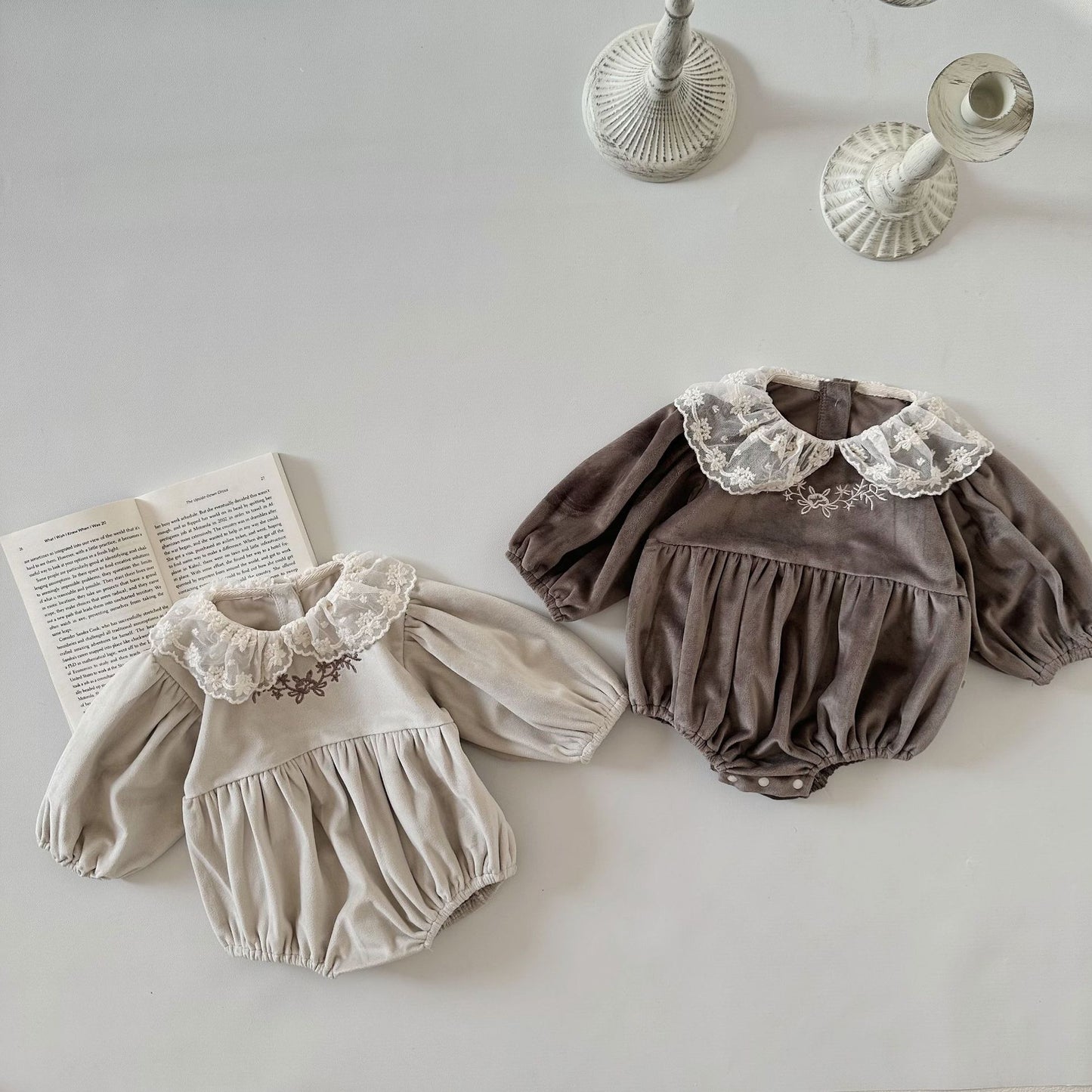 【BABY】レース襟花刺繡ロンパースSK022505