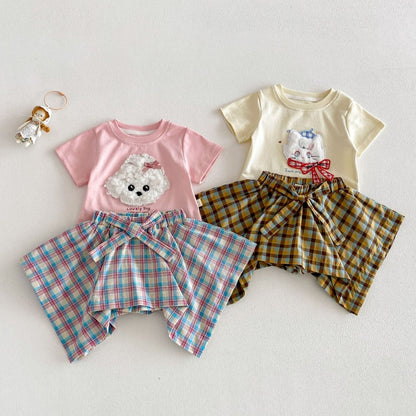 【BABY&KID】夏新作 立体カートゥーンTシャツ、チェックキュロットSK105219