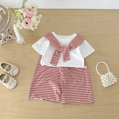 【BABY&KID】夏新作ケープ風半袖Tシャツ＆ボーダーワイドパンツSK105801