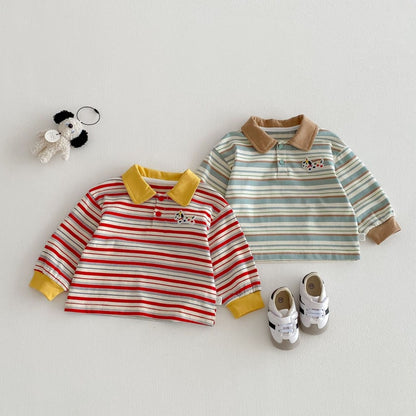 【BABY&KID】韓国風マルチボーダーPolo長袖TシャツSK104308