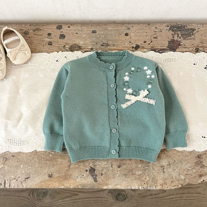 【BABY】コットン刺繍フリルニットカーディガンSK100820