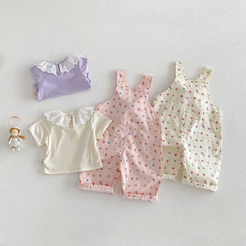 【BABY&KID】夏新作蝶結び総柄サロペット、レース襟TシャツSK104823