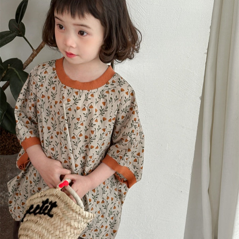 【BABY&KID】夏新作 フラワープリント半袖Tシャツ、シャツSK080506