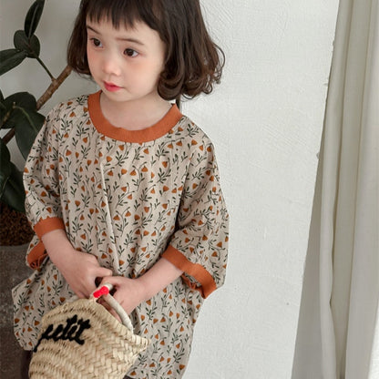 【BABY&KID】夏新作 フラワープリント半袖Tシャツ、シャツSK080506