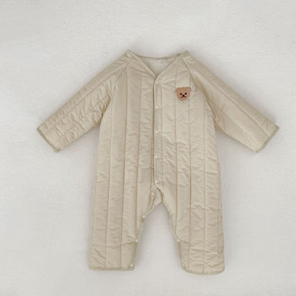 【BABY】冬新作 クマ刺繍キルトカバーオールSK102407