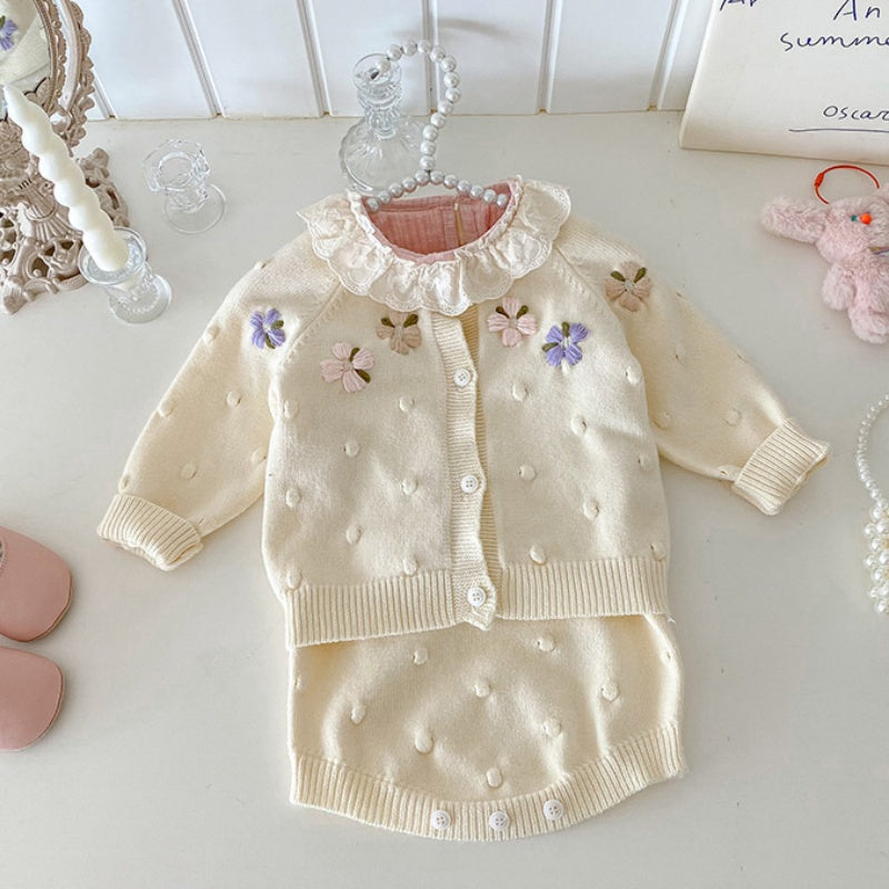 【BABY】花柄ニットカーデ＆サロペット、レースTシャツSK101416