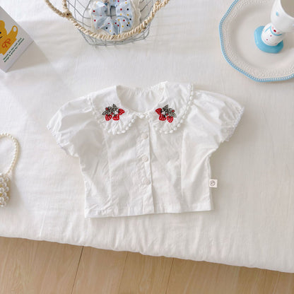 【BABY】夏新作 サロペットロンパース＆いちご刺繍ブラウスSK082609
