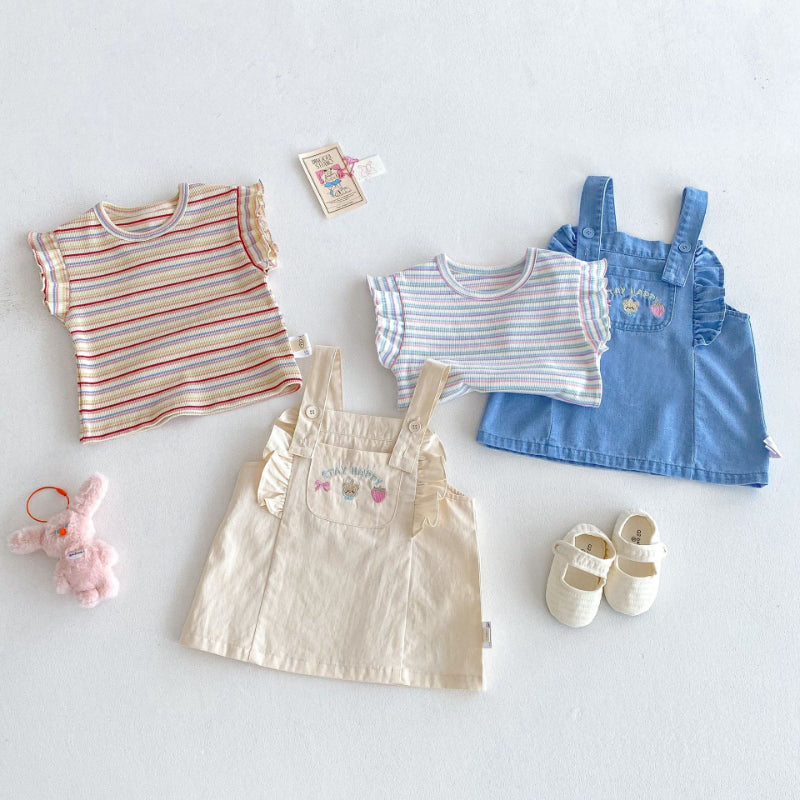 【BABY&KID】夏新作 刺繍クマサロペット、ストライプTシャツSK080619