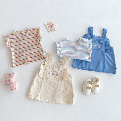 【BABY&KID】夏新作 刺繍クマサロペット、ストライプTシャツSK080619