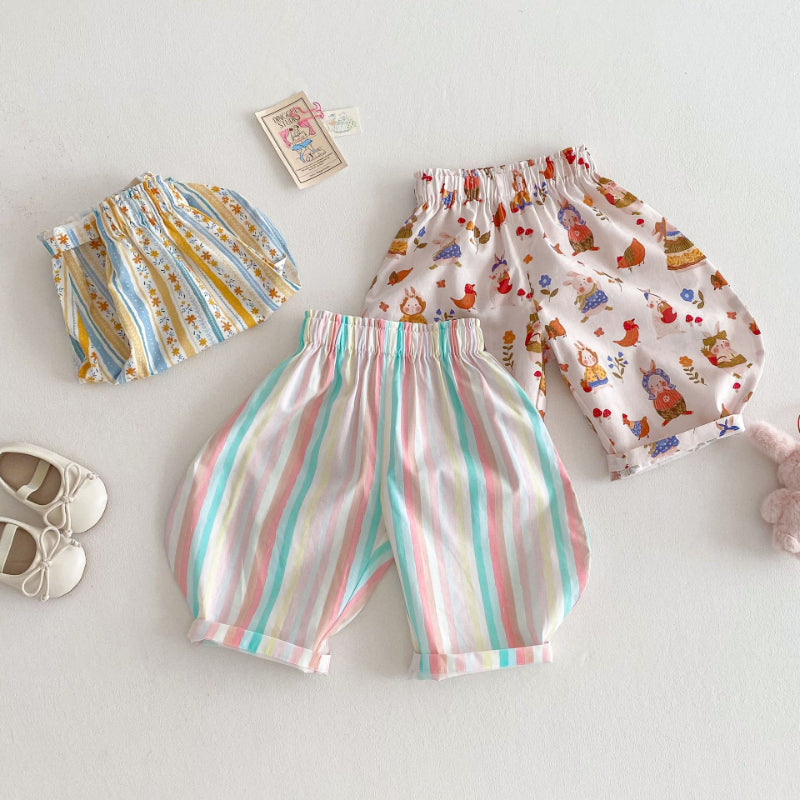 【BABY&KID】夏新作 ストライプ花柄カジュアルパンツSK070606