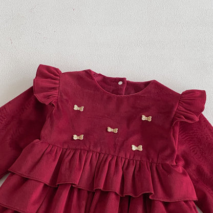 【BABY】冬新作蝶結びティアードカバーオールスカートSK102708