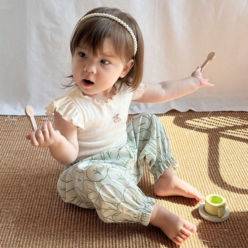 【BABY】夏新作 北欧風 フリル袖トップス、花柄パンツSK091311