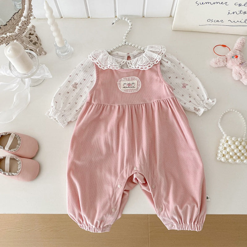 【BABY】フリルトップス&ピンクサロペットパンツSK100441