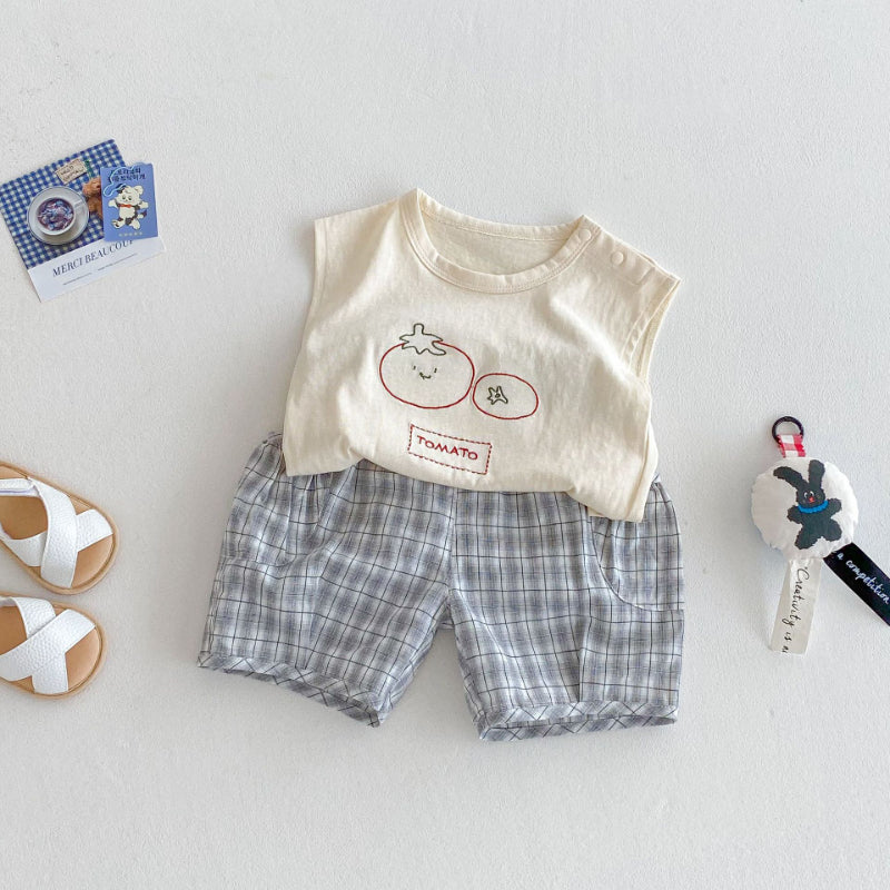 【BABY&KID】夏新作 Tomatoノースリーブ、チェックパンツSK080613
