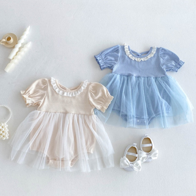 【BABY】夏新作 ワンピース風無地ロンパースSK080303