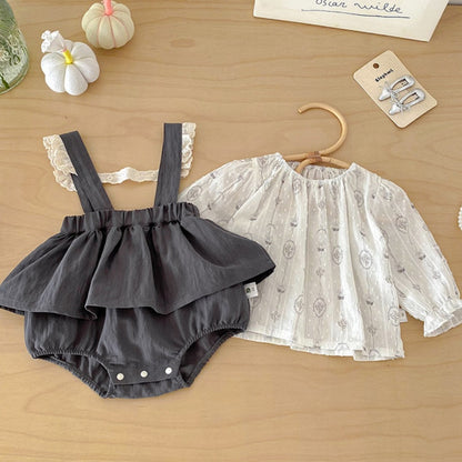【BABY】花柄サロペットロンパース＆ジャガードブラウス2点セットSK103907