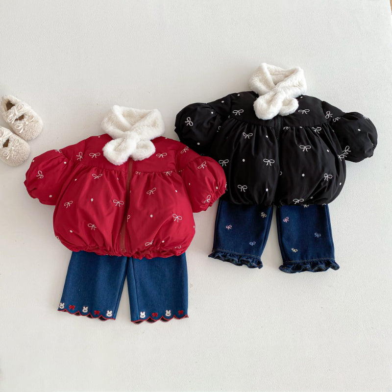 【BABY&KID】冬新作蝶結び刺繍中綿アウターSK103022