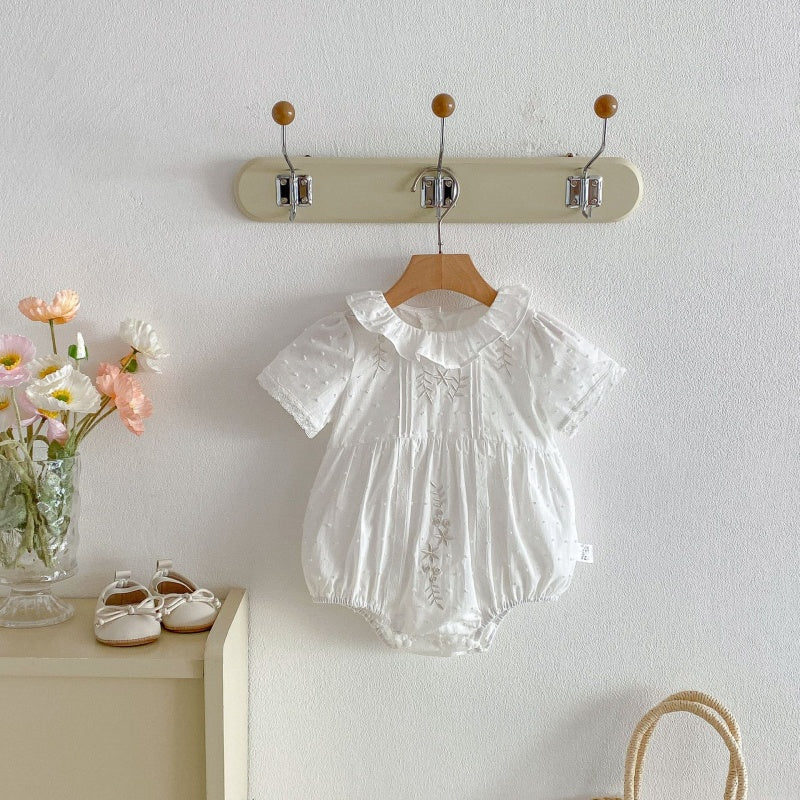 【BABY】夏新作 ラウンドネック刺繍ロンパースSK104909