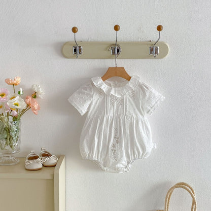 【BABY】夏新作 ラウンドネック刺繍ロンパースSK104909