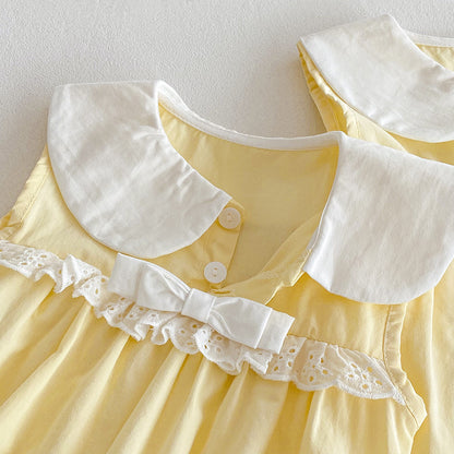 【姉妹服】夏新作 クリームイエローロンパース、ワンピースSK081635