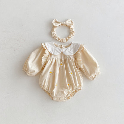 【姉妹服】小花イエローフラワーロンパース、ワンピースSK101115
