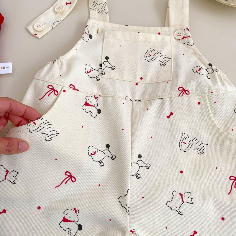 【BABY&KID】夏新作いぬプリントサロペットショートパンツ＆無地タンクトップSK105509