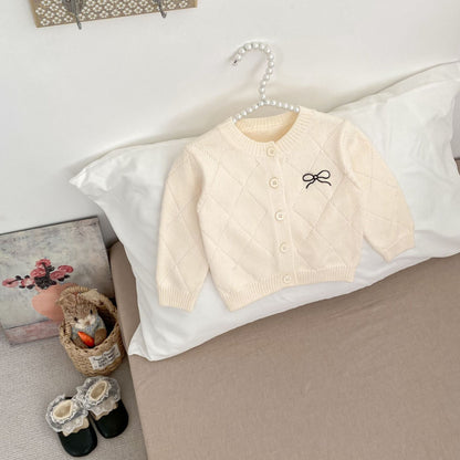 【BABY&KID】おしゃれな蝶結びニットカーディガンSK092725