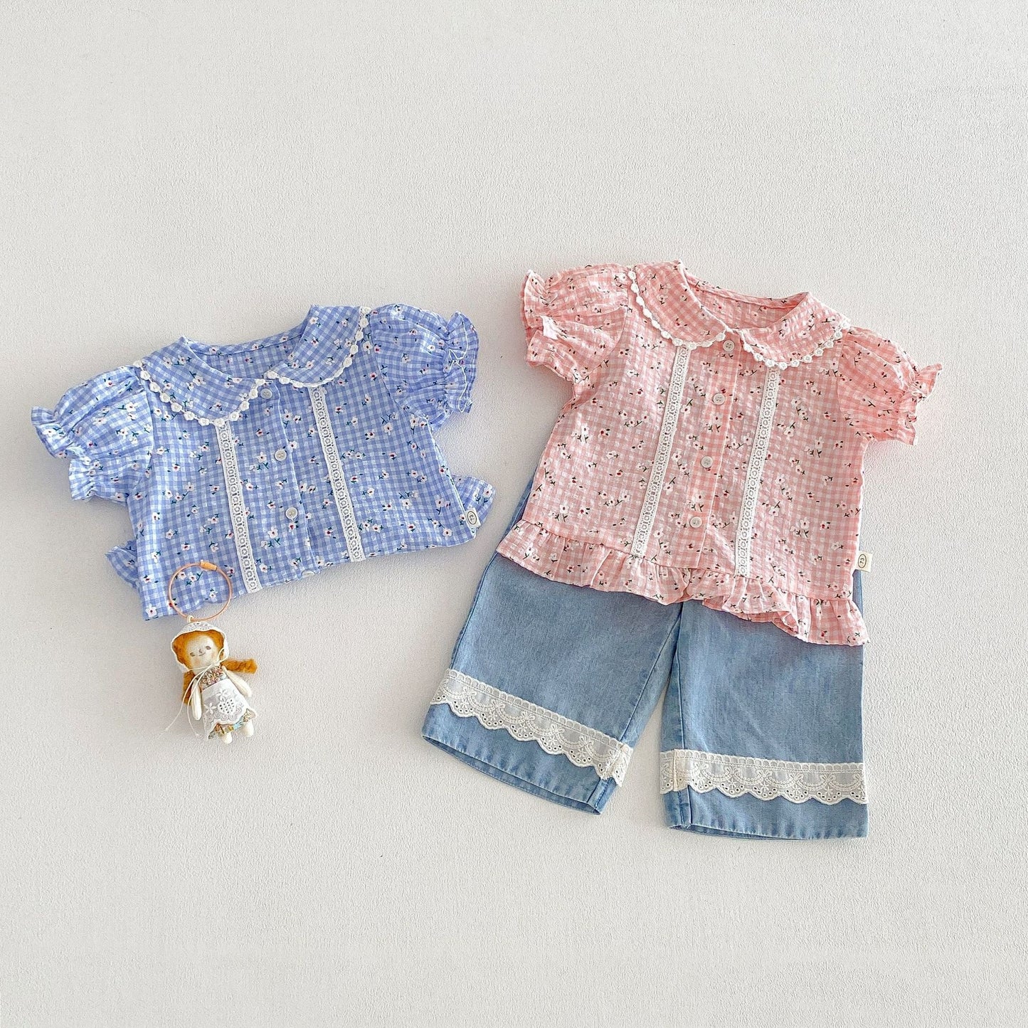 【BABY&KID】夏新作小花柄レースフリルシャツ、パンツSK105022