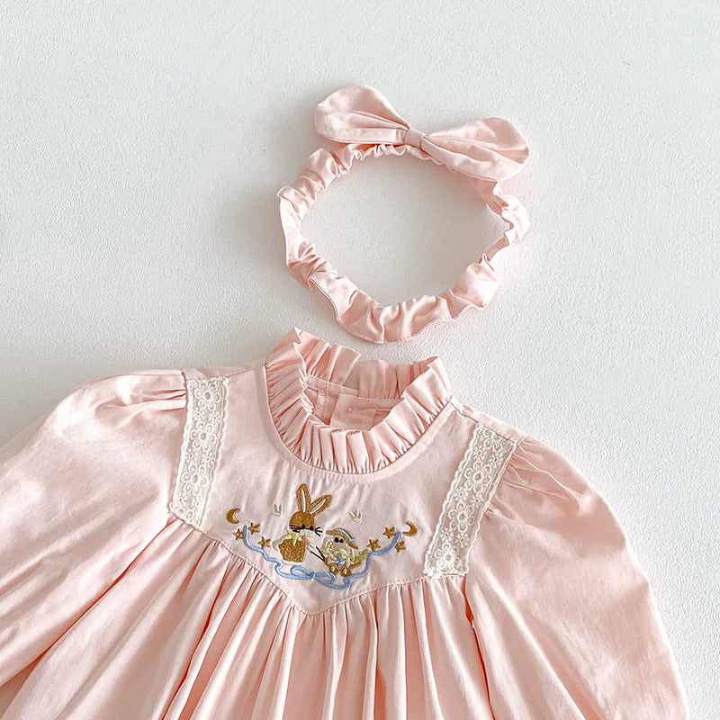 【姉妹服】うさぎ刺繍ロンパース、ワンピースSK101129