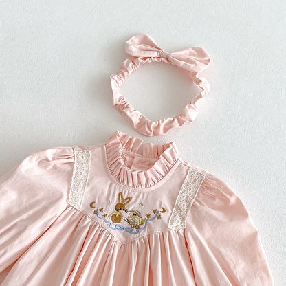 【姉妹服】うさぎ刺繍ロンパース、ワンピースSK101129