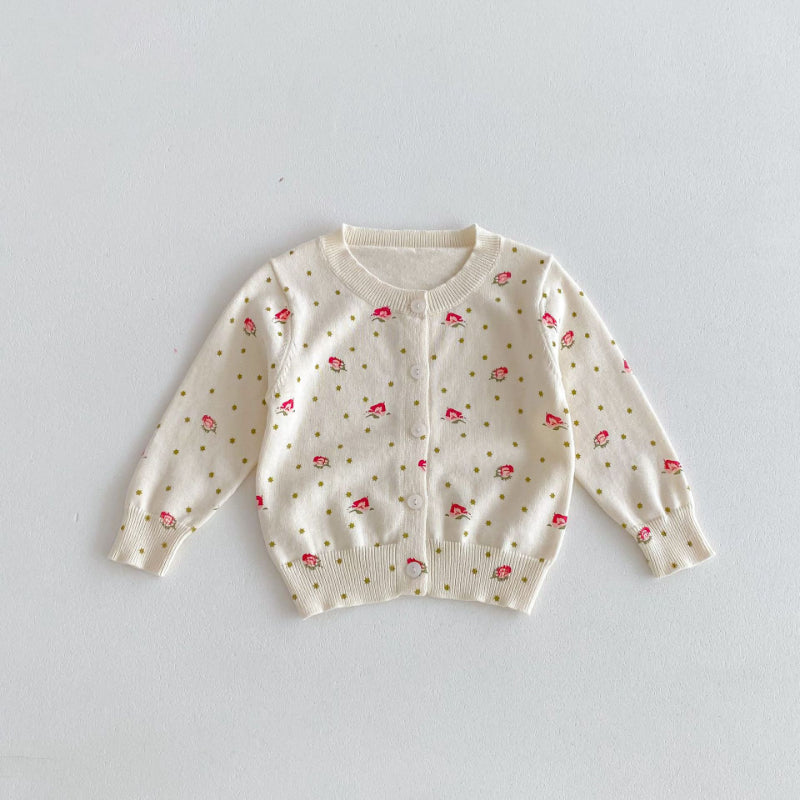 【BABY】小花柄コットンニットカーディガンSK100812
