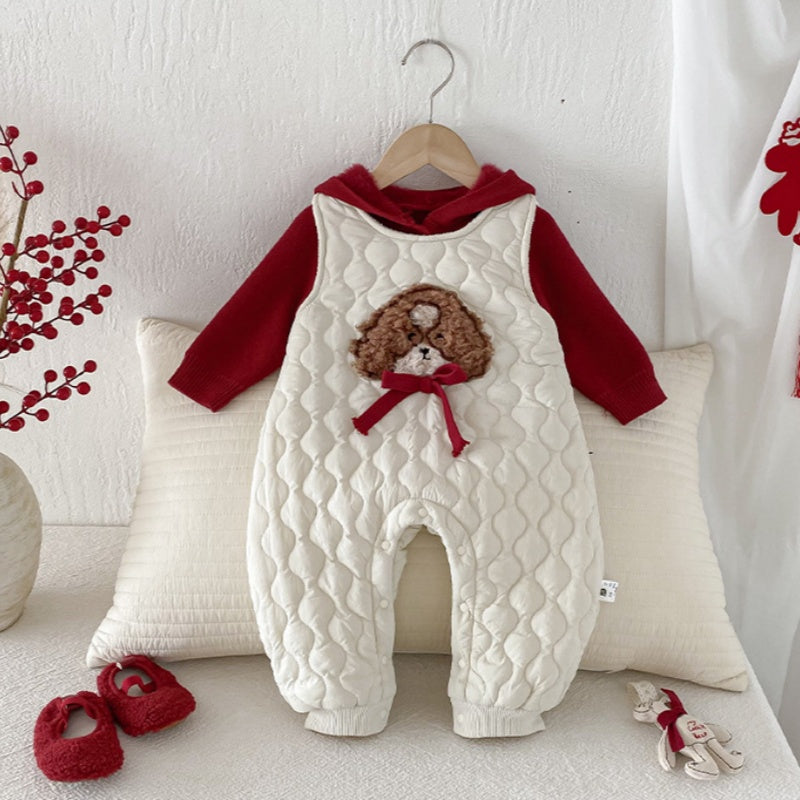 【BABY】冬新作キルティングわんちゃんカバーオール、フード付きニットSK103110