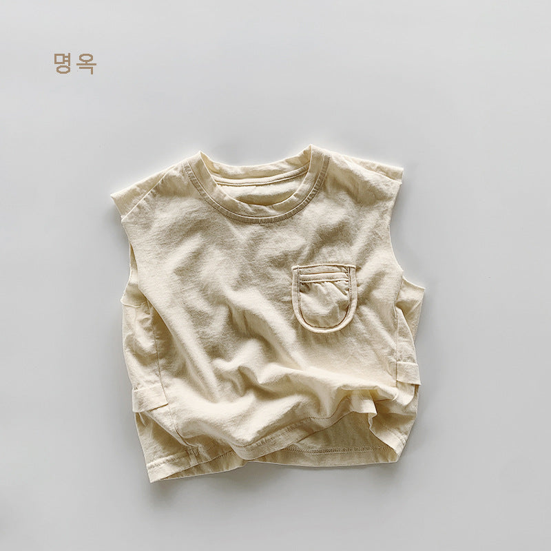 【BABY&KID】夏新作 ポケット付きノースリーブTシャツSK080817
