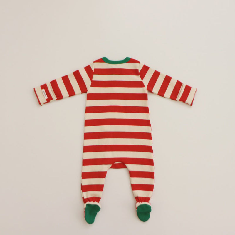 【BABY】ボーダークリスマス風カバーオール＆帽子セットSK102810