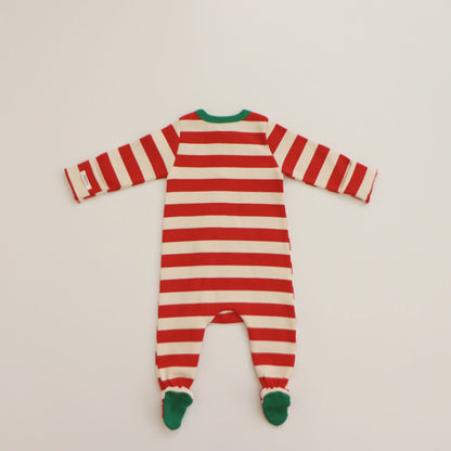 【BABY】ボーダークリスマス風カバーオール＆帽子セットSK102810