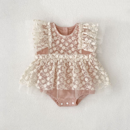 【BABY】夏新作 レース刺繍ロンパースワンピースSK080105