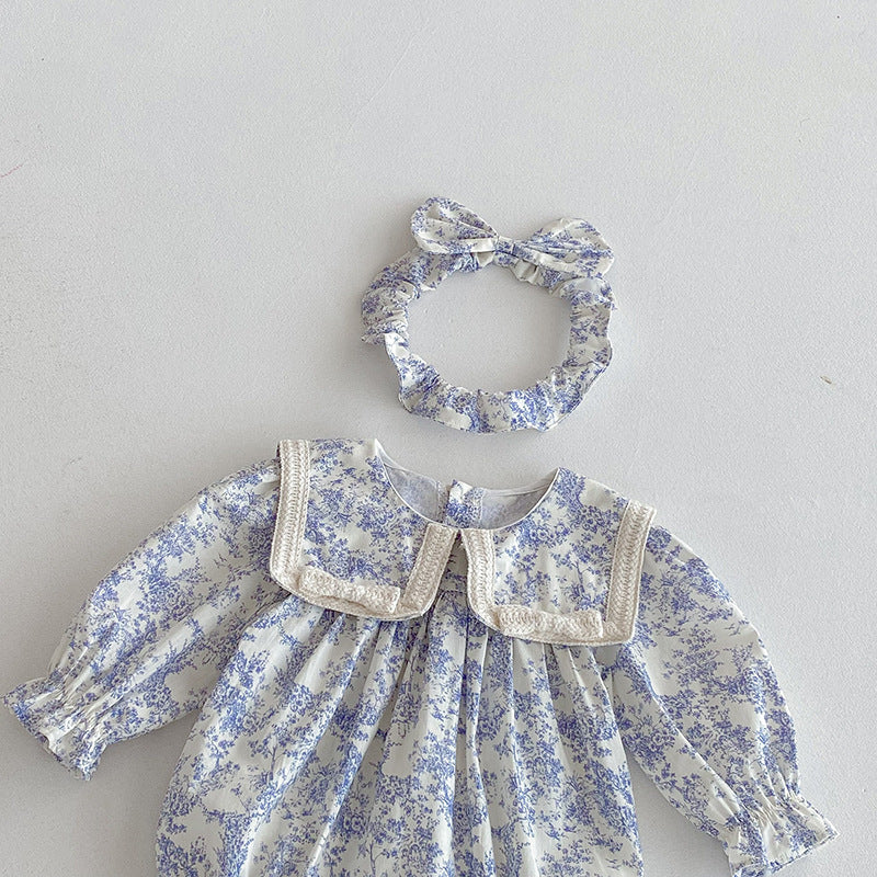 【姉妹服】蝶結び襟花柄ロンパース、ワンピースSK101109
